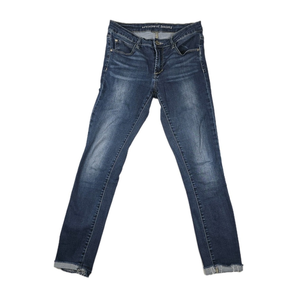 Articles Of Society Women's Size 27 Blue Denim Distressed Jeans Straight Cuffed‎